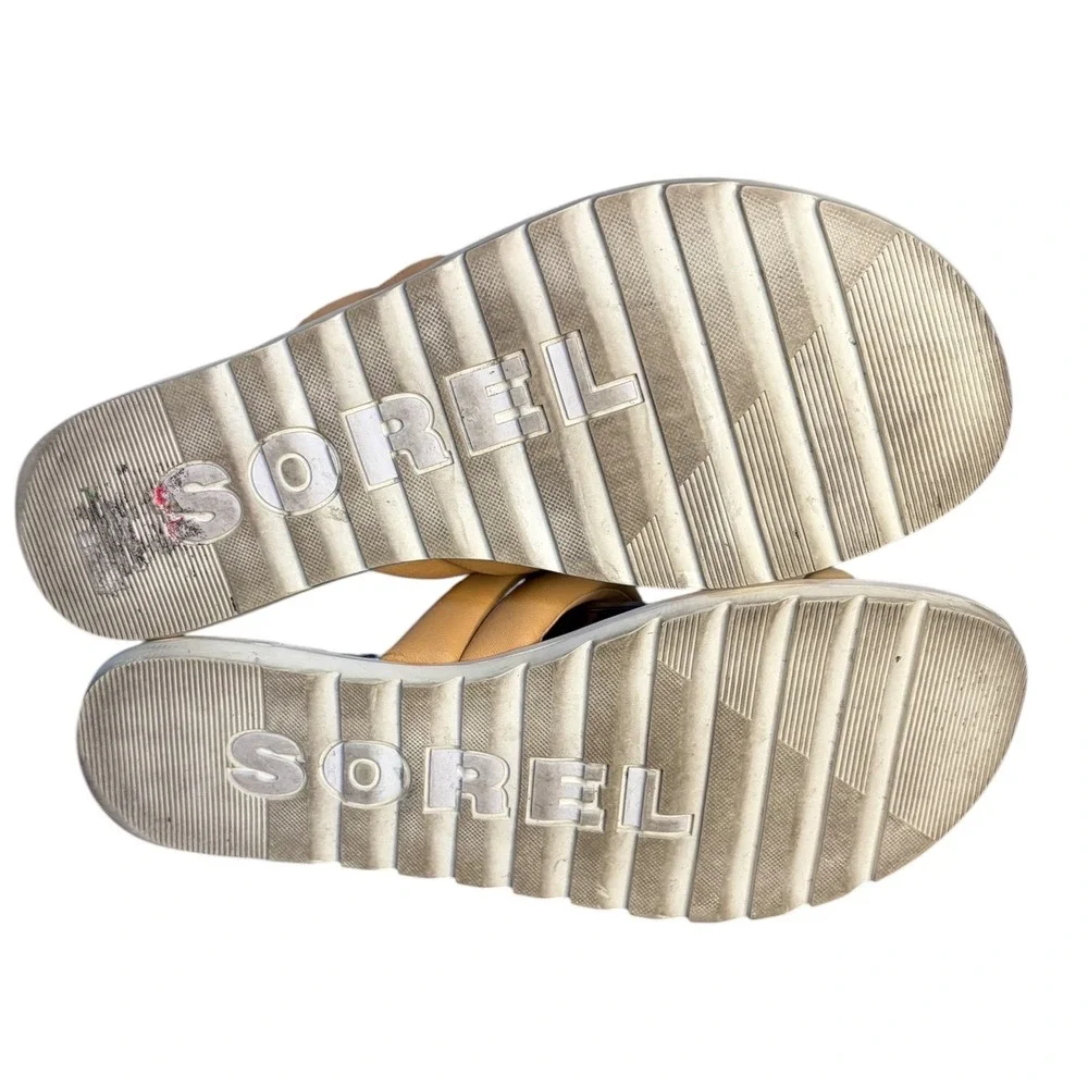 Sorel Tan Cream Roaming Puffy Slide Sandals Leather Women's Size 8.5
